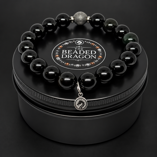 Obsidian & Stainless Steel Bracelet – 10mm Bead