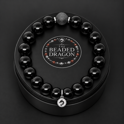 Obsidian & Stainless Steel Bracelet – 10mm Bead